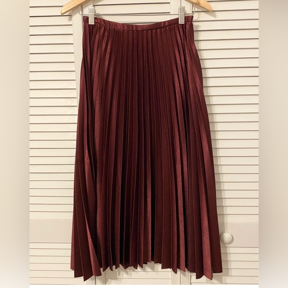 NWT Catherine Malandrino Burgundy pleated skirt. Side zipper. Sz L.